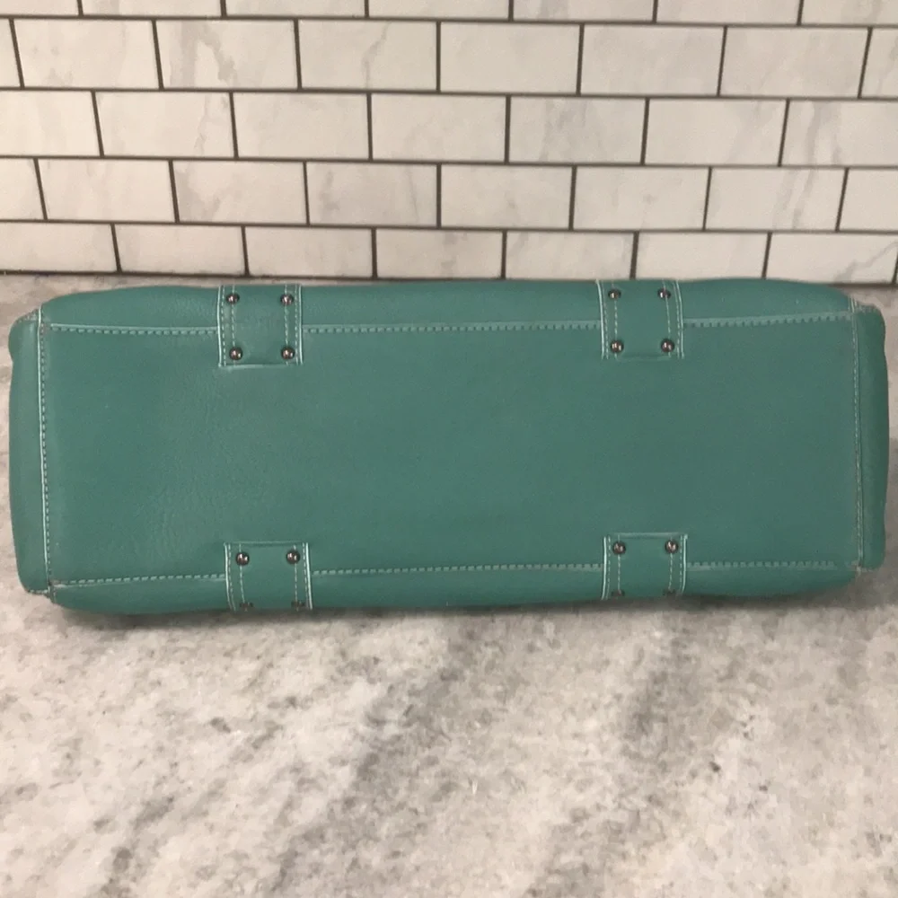 Cole Haan Leather Villager Bag Womens Teal Blue Barrel Satchel Purse - Picture 5 of 10